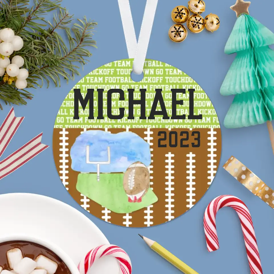 Football Christmas Ornament | Green & Brown | Sports Team | 2023 | Personalized