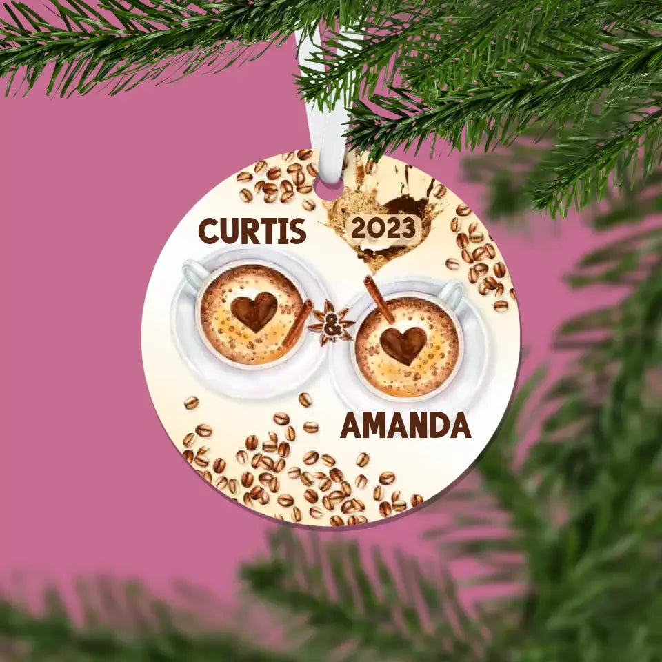 Coffee Christmas Ornament | For Couples | 2 Cups | 2023 | Personalized