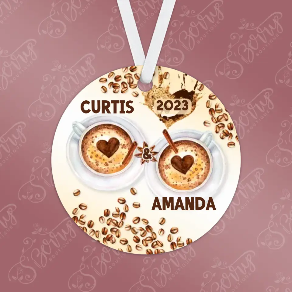 Coffee Christmas Ornament | For Couples | 2 Cups | 2023 | Personalized