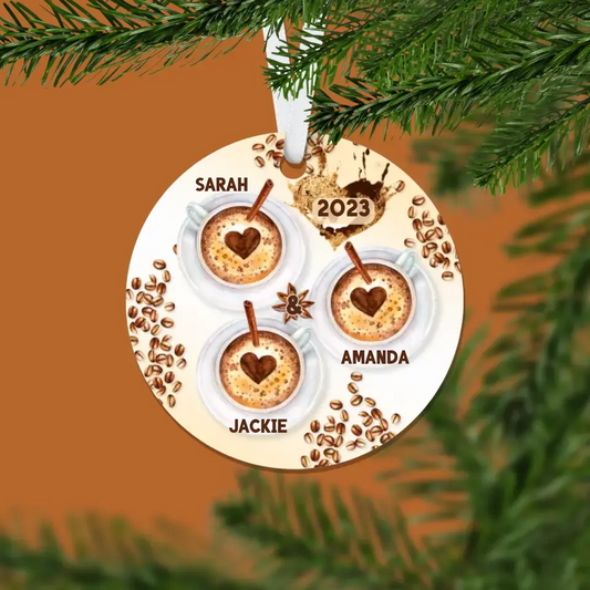 Coffee Christmas Ornament | For Best Friends | 3 Cups | 2023 | Personalized | S'Berry Boutique