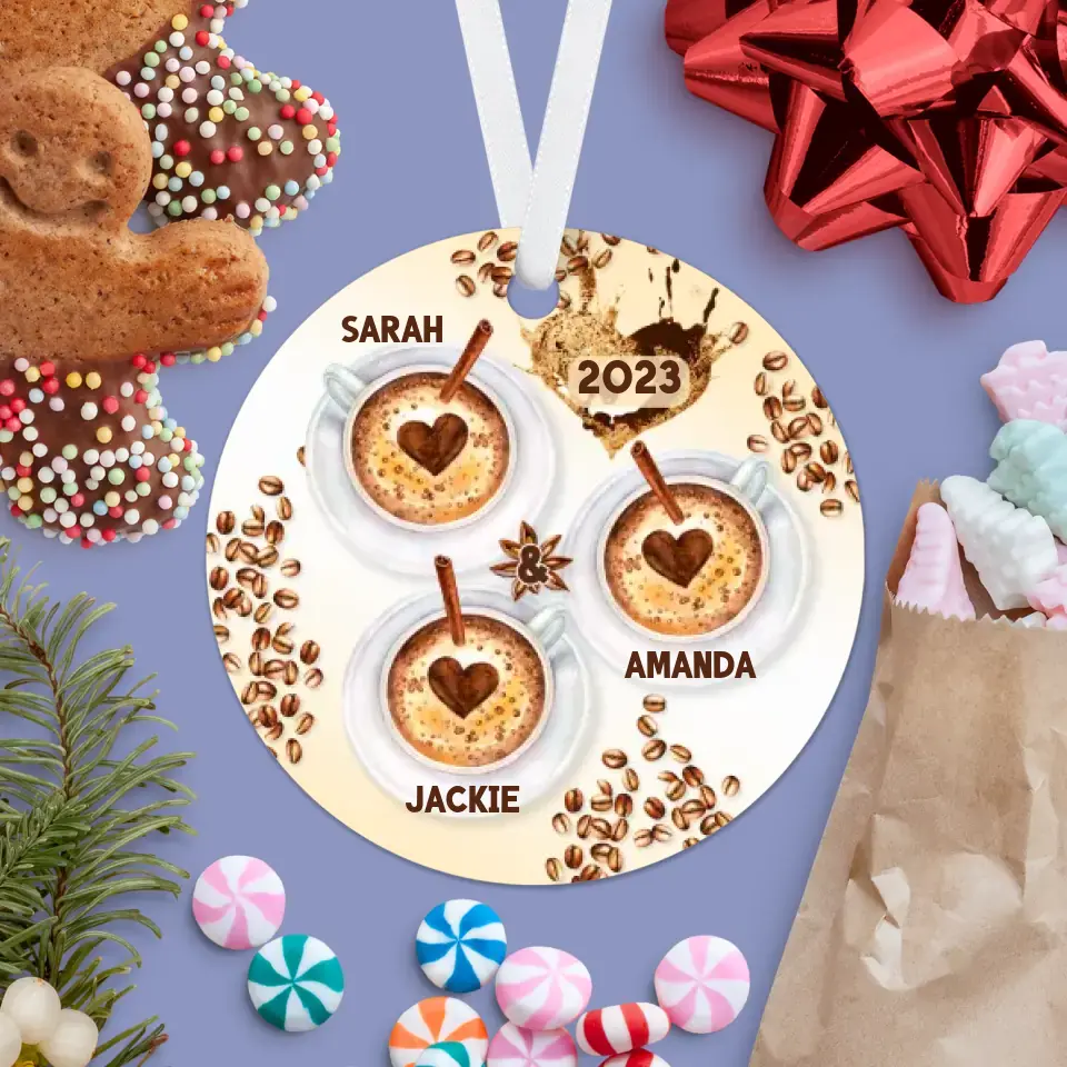 Coffee Christmas Ornament | For Best Friends | 3 Cups | 2023 | Personalized