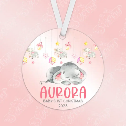 Elephant Baby's First Christmas Ornament | Pink | Baby Girl | 2023 | Personalized