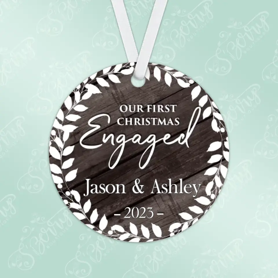 Our First Christmas Engaged Ornament | Brown | 2023 | Personalized | S'Berry Boutique