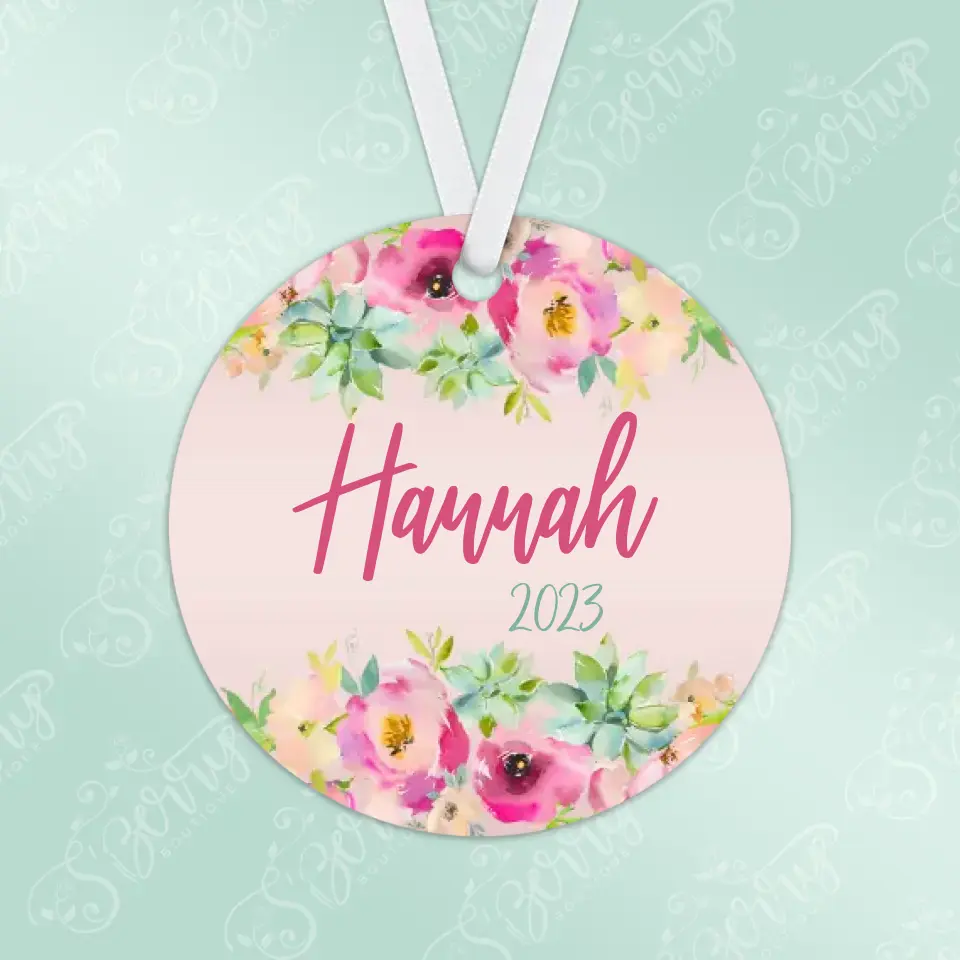 Floral & Succulent Christmas Ornament | Pink, Teal | 2023 | Personalized