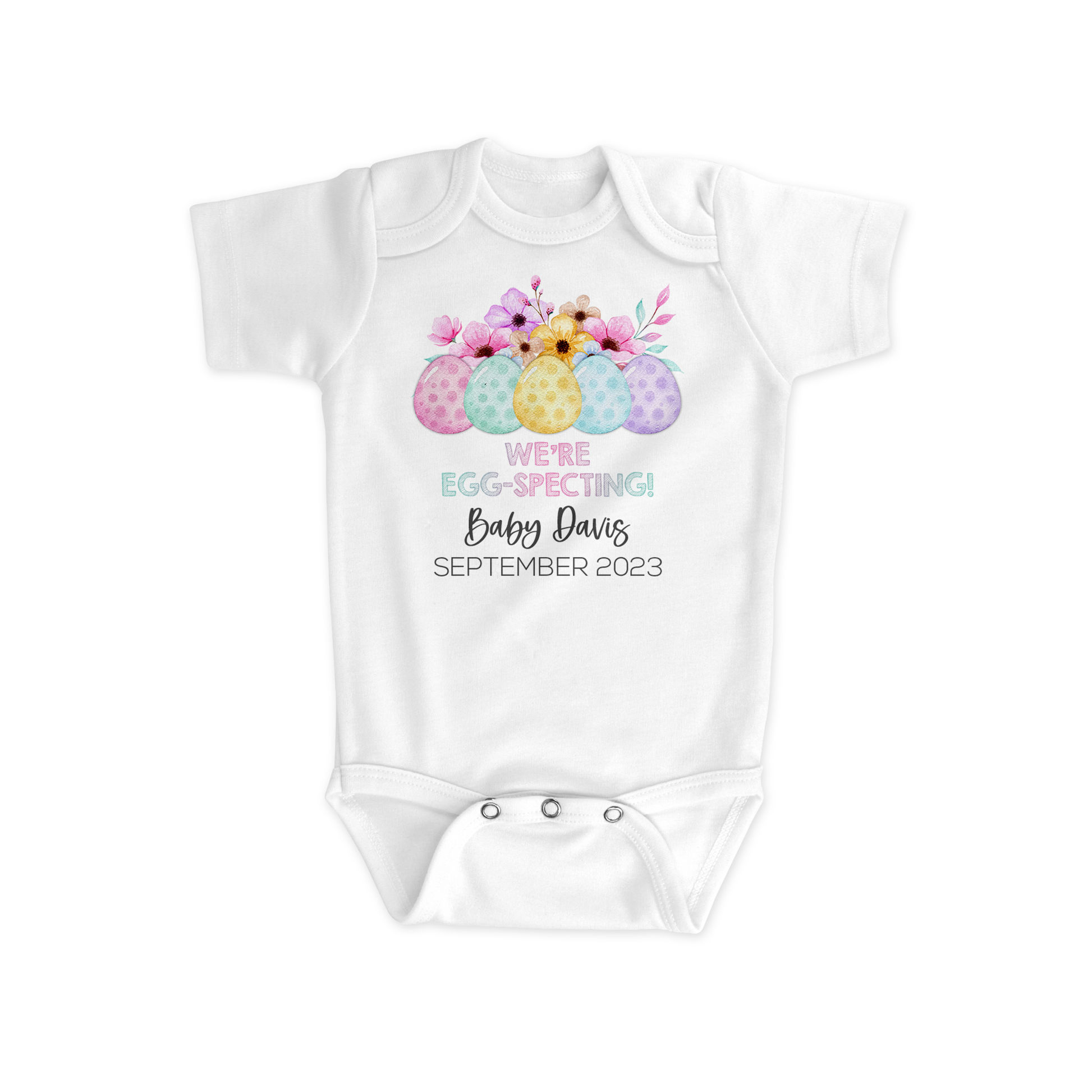 Easter Pregnancy Announcement | Baby Bodysuit | Eggs With Floral Design | Personalized