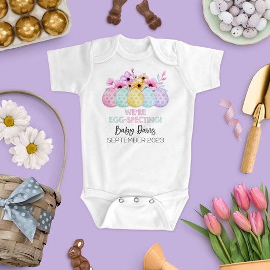 Easter Pregnancy Announcement | Baby Bodysuit | Eggs With Floral Design | Personalized | S'Berry Boutique