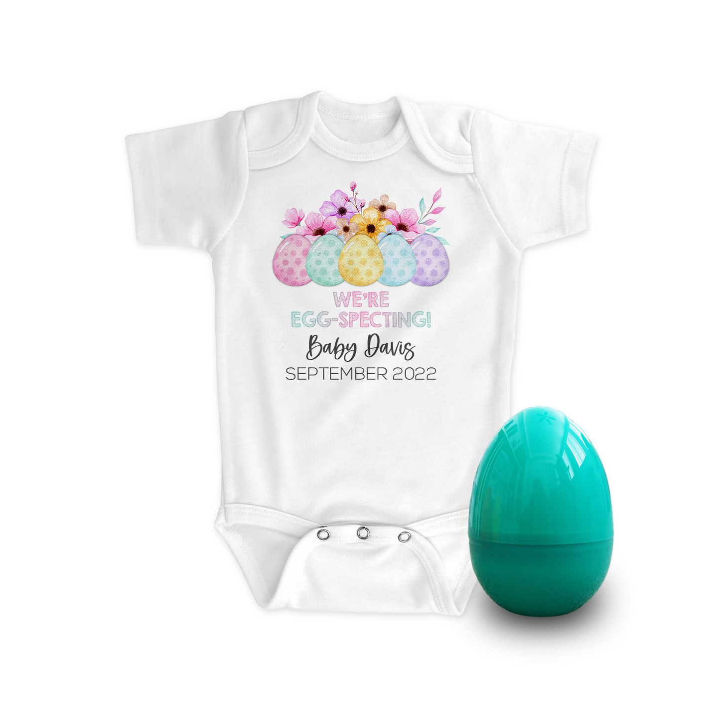 Easter Pregnancy Announcement | Baby Bodysuit | Eggs With Floral Design | With Plastic Egg | Personalized | S'Berry Boutique