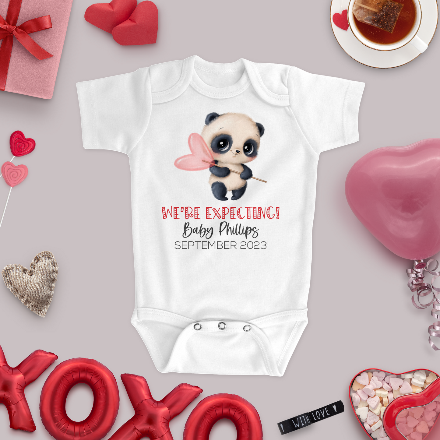 Baby Panda Valentine's Day-Themed Baby Bodysuit - BO0011 | S'Berry Boutique