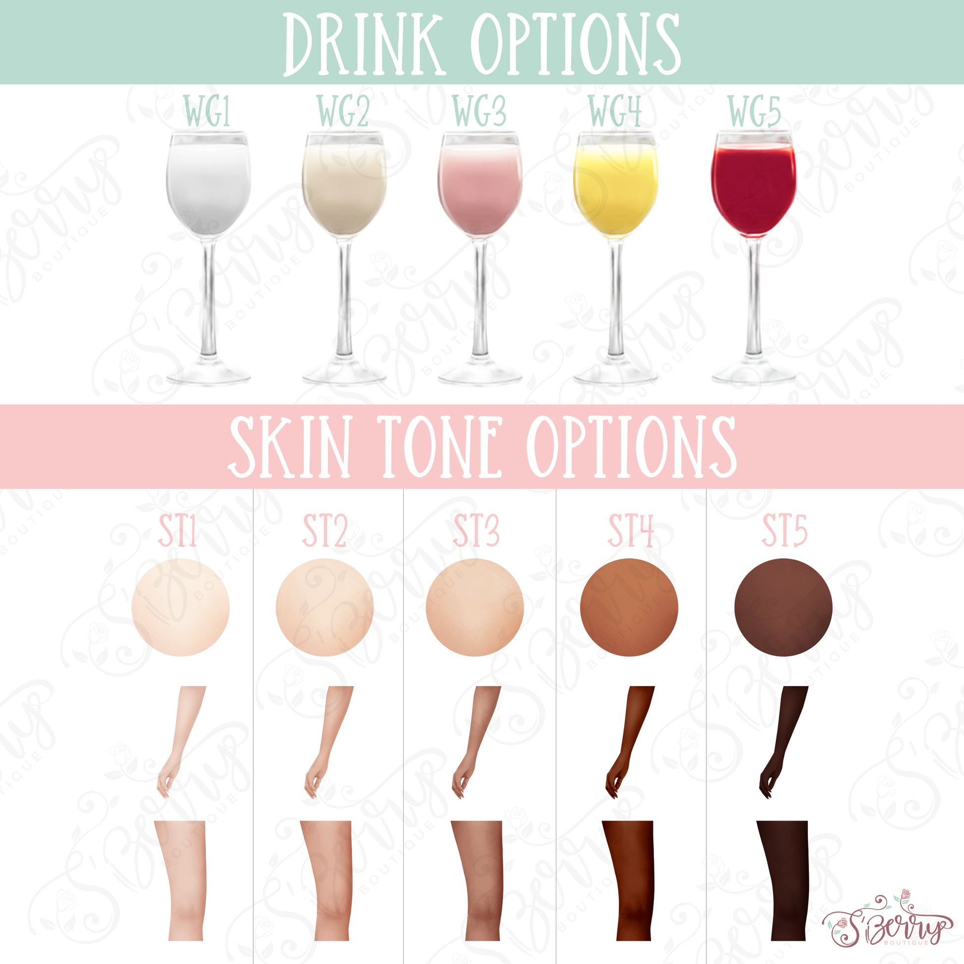 Drink & Skin Tone Options - S'Berry Boutique, LLC