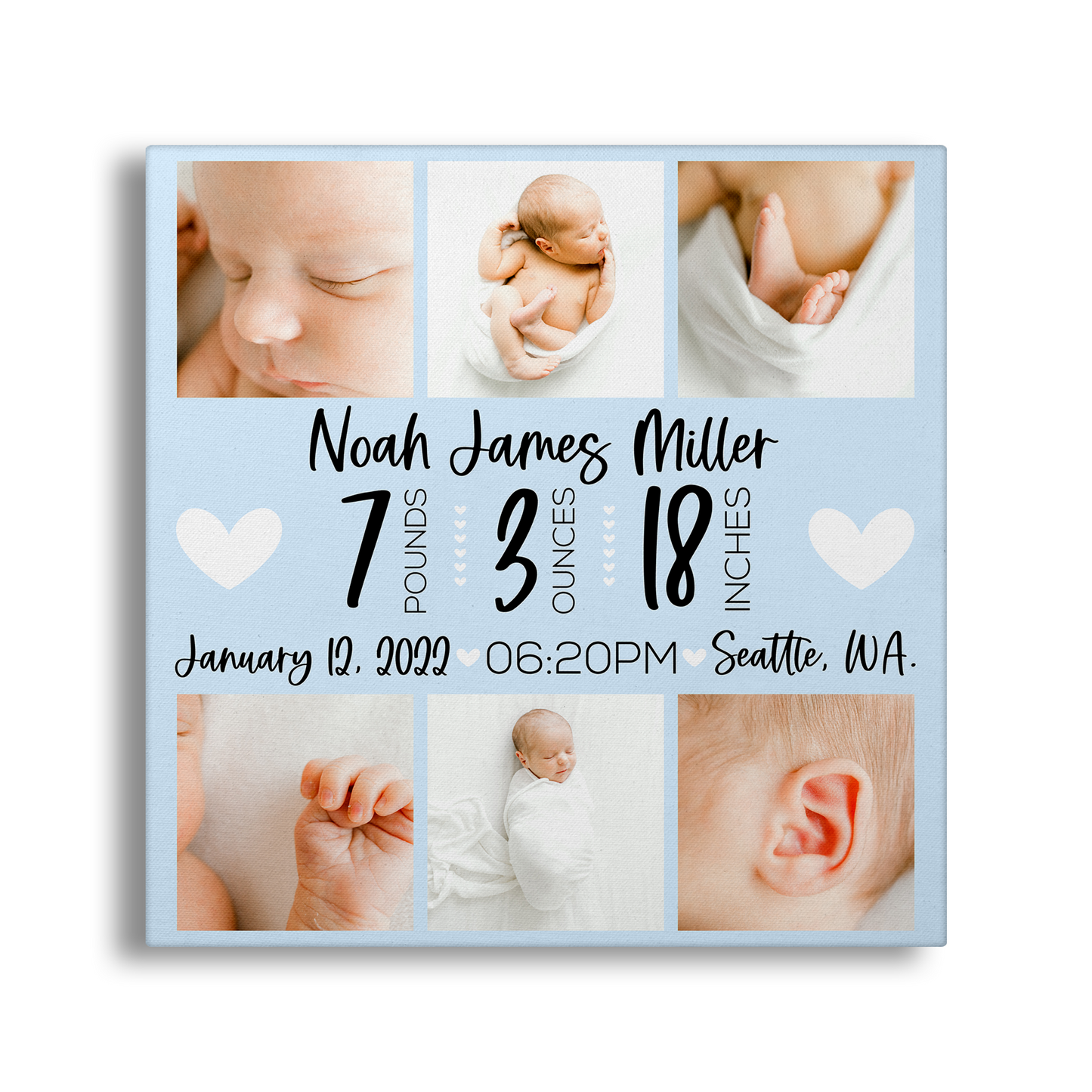 Personalized Birth Stats Announcement Gallery Wrap Canvas - GC0012 | S'Berry Boutique