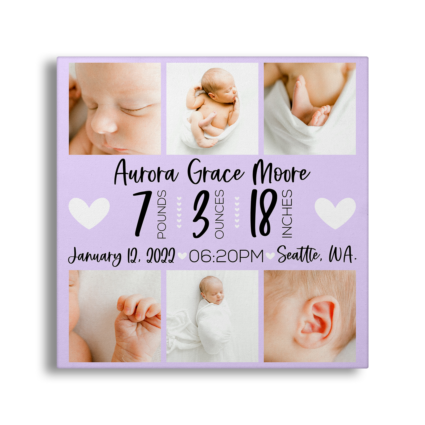 Personalized Birth Stats Announcement Gallery Wrap Canvas - GC0014 | S'Berry Boutique