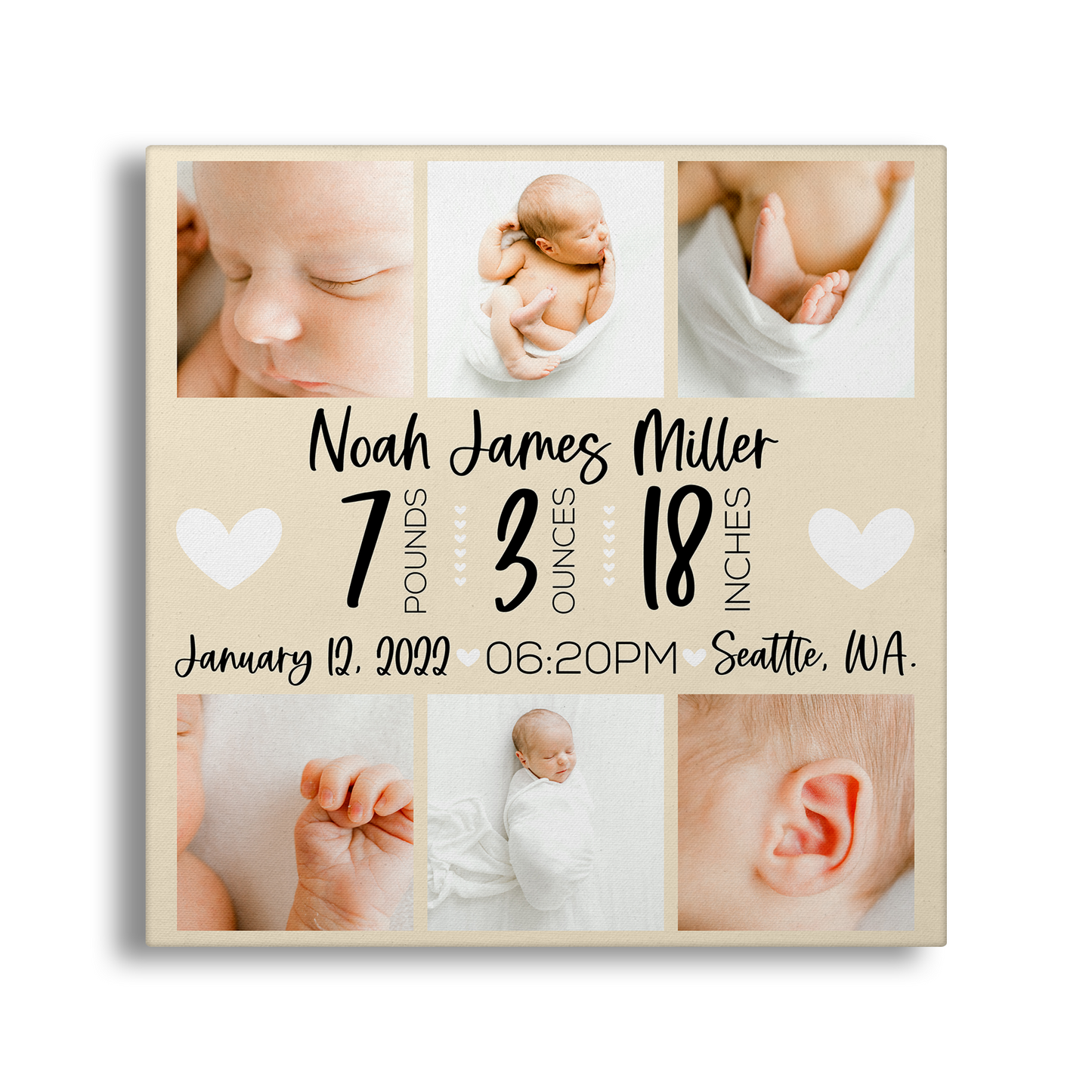Personalized Birth Stats Announcement Gallery Wrap Canvas - GC0015