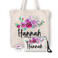 Personalized Floral Tote Bag, Cosmetic Bag & Compact Mirror Gift Set - GS0003