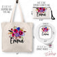 Personalized Floral Tote Bag, Cosmetic Bag & Compact Mirror Gift Set - GS0009