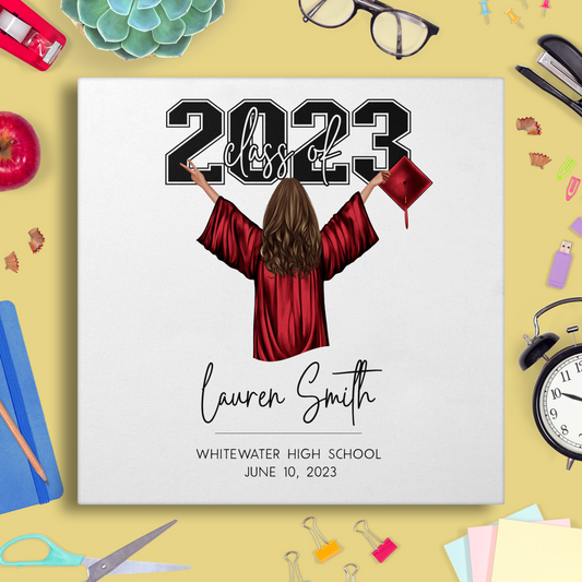 Graduation Canvas | Stretched Canvas | Gallery Wrap | For Senior Graduate | College Grad | Custom Cap & Gown Colors | Personalized