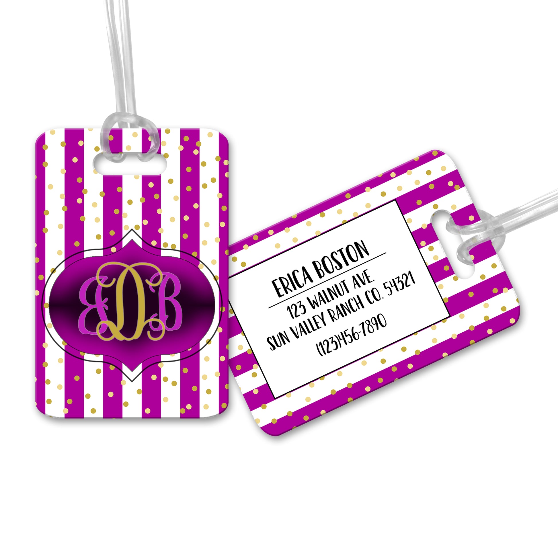Personalized Purple Striped Luggage Tag - LT0003