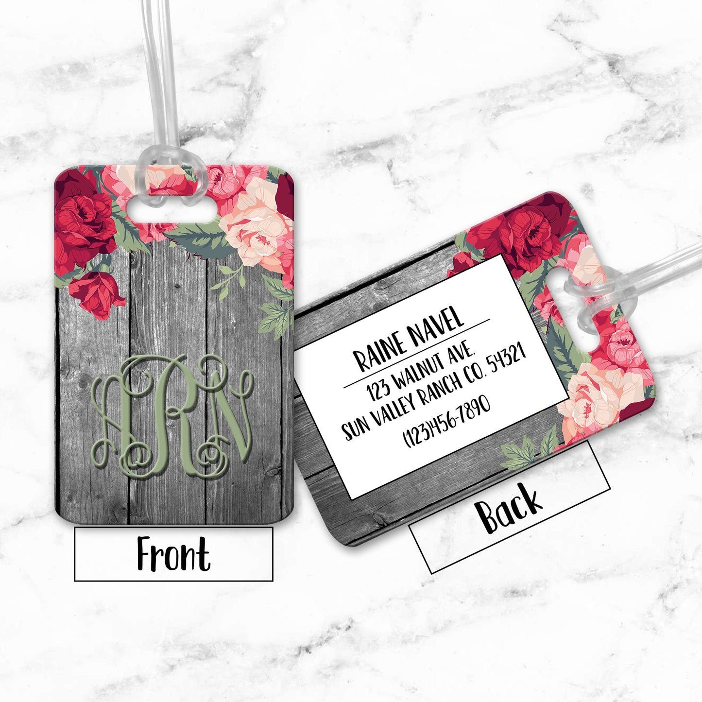 Personalized Floral & Wood Luggage Tag - LT0011