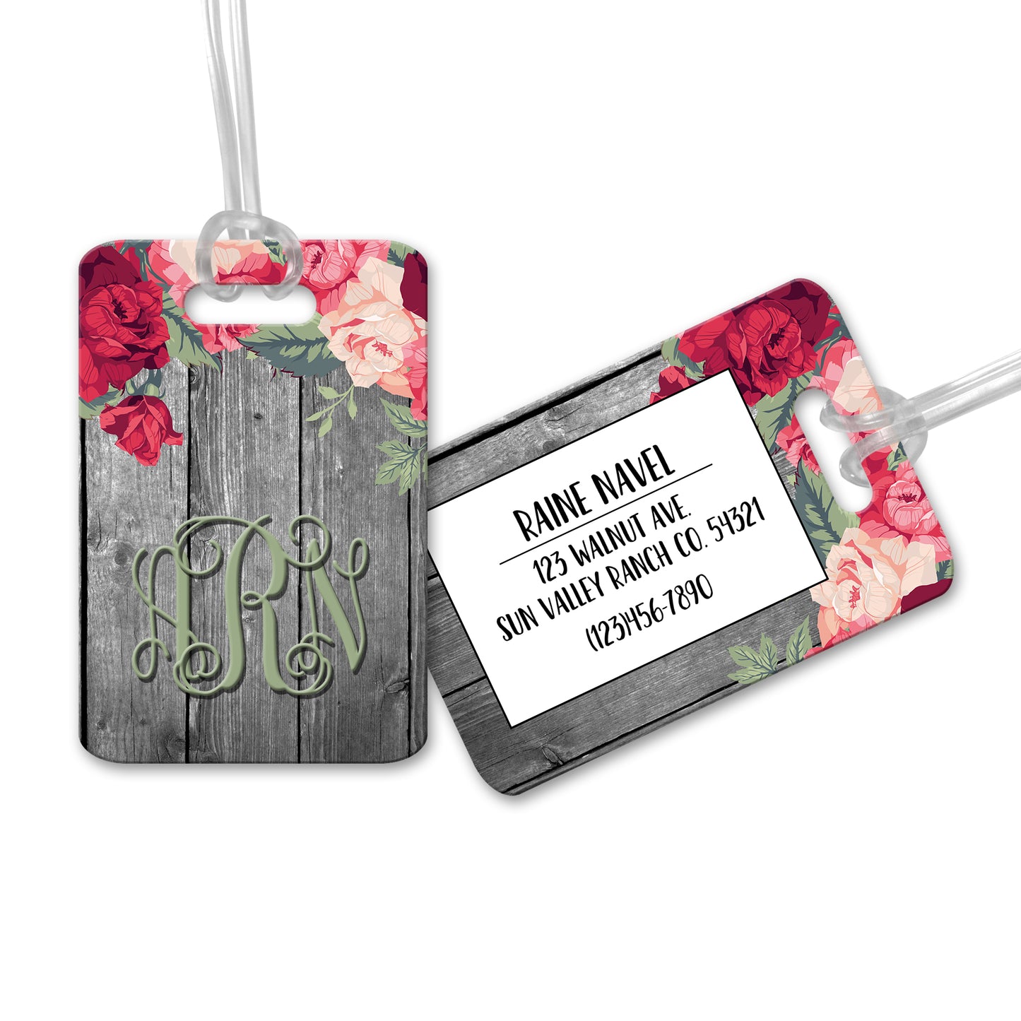 Personalized Floral & Wood Luggage Tag - LT0011 | S'Berry Boutique