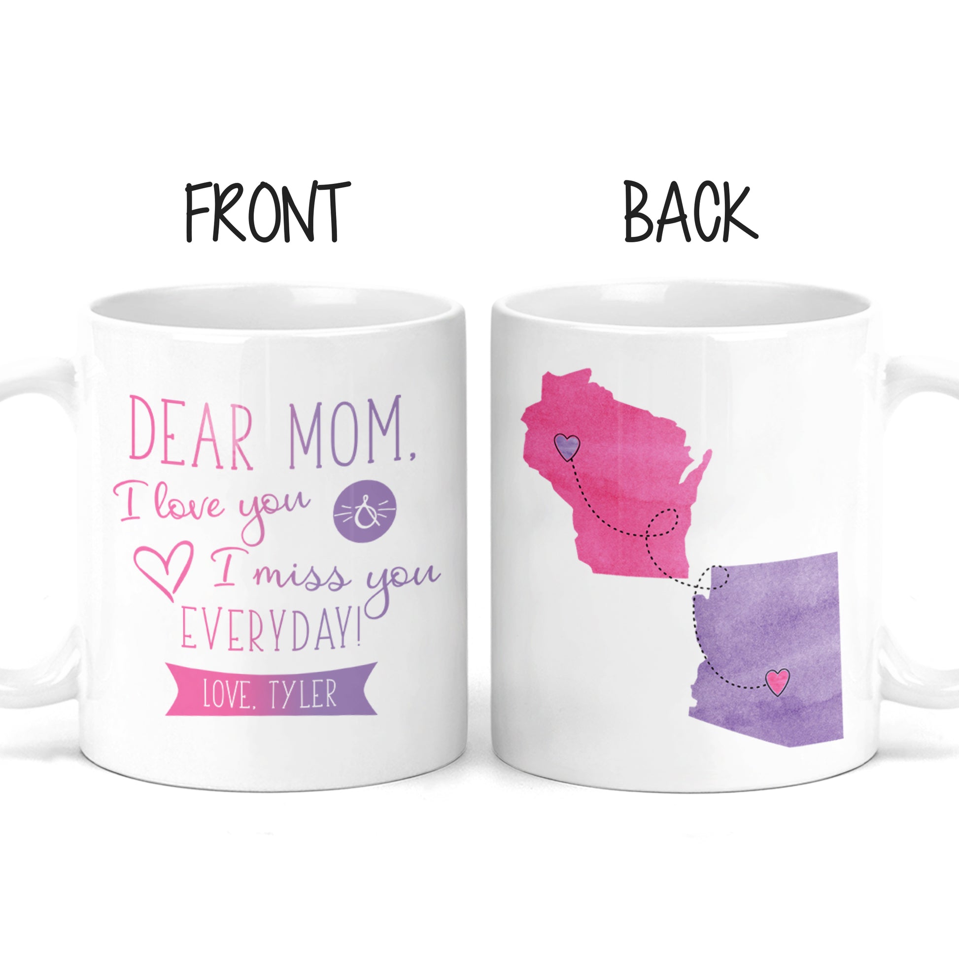 Long Distance Mug | State to State | Mother's Day Gift | Dear Mom | Personalized
