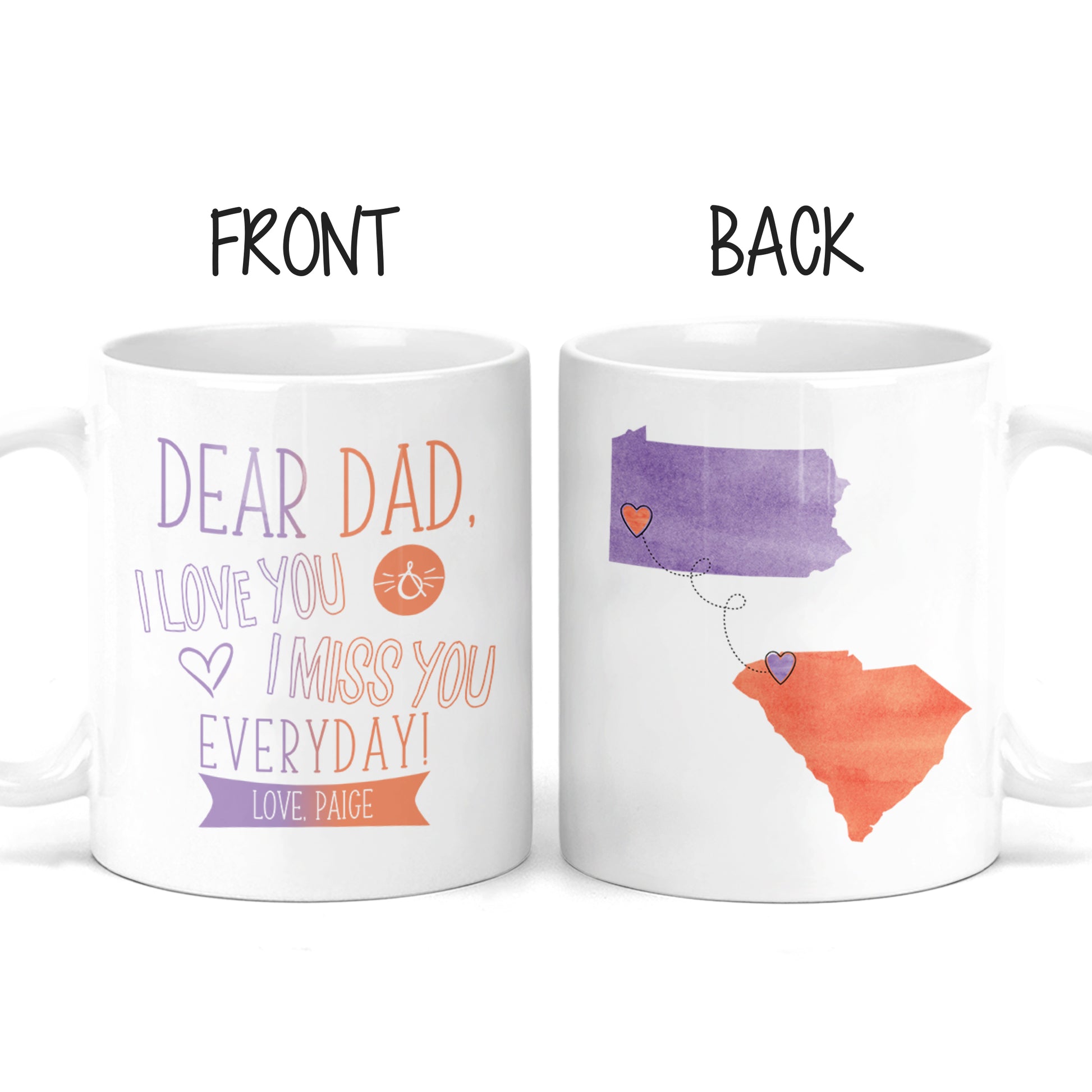 Long Distance Mug | State to State | Father’s Day Gift | Dear Dad | Personalized