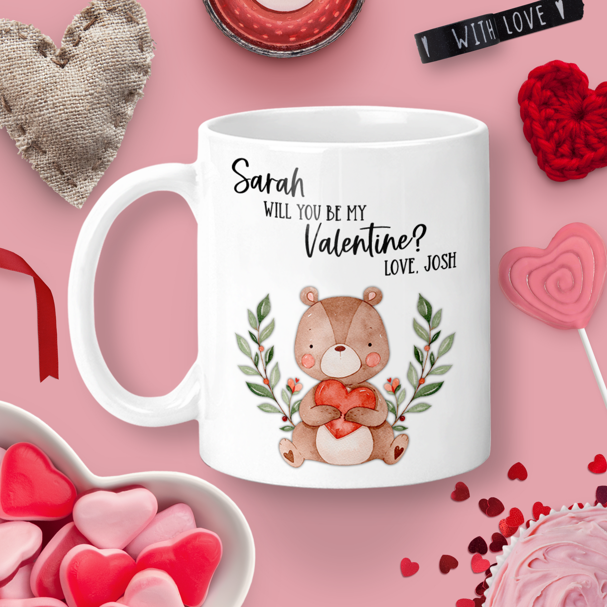 Personalized Be My Valentine Mug - Bear With Heart - M0600 | S'Berry Boutique