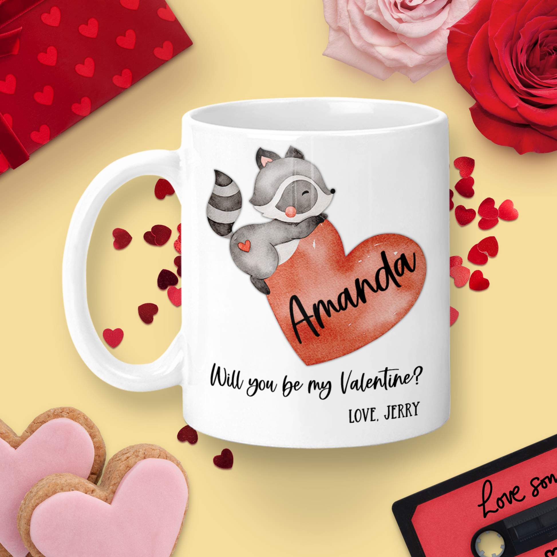 Personalized Be My Valentine Mug - Raccoon With Heart - M0601 | S'Berry Boutique