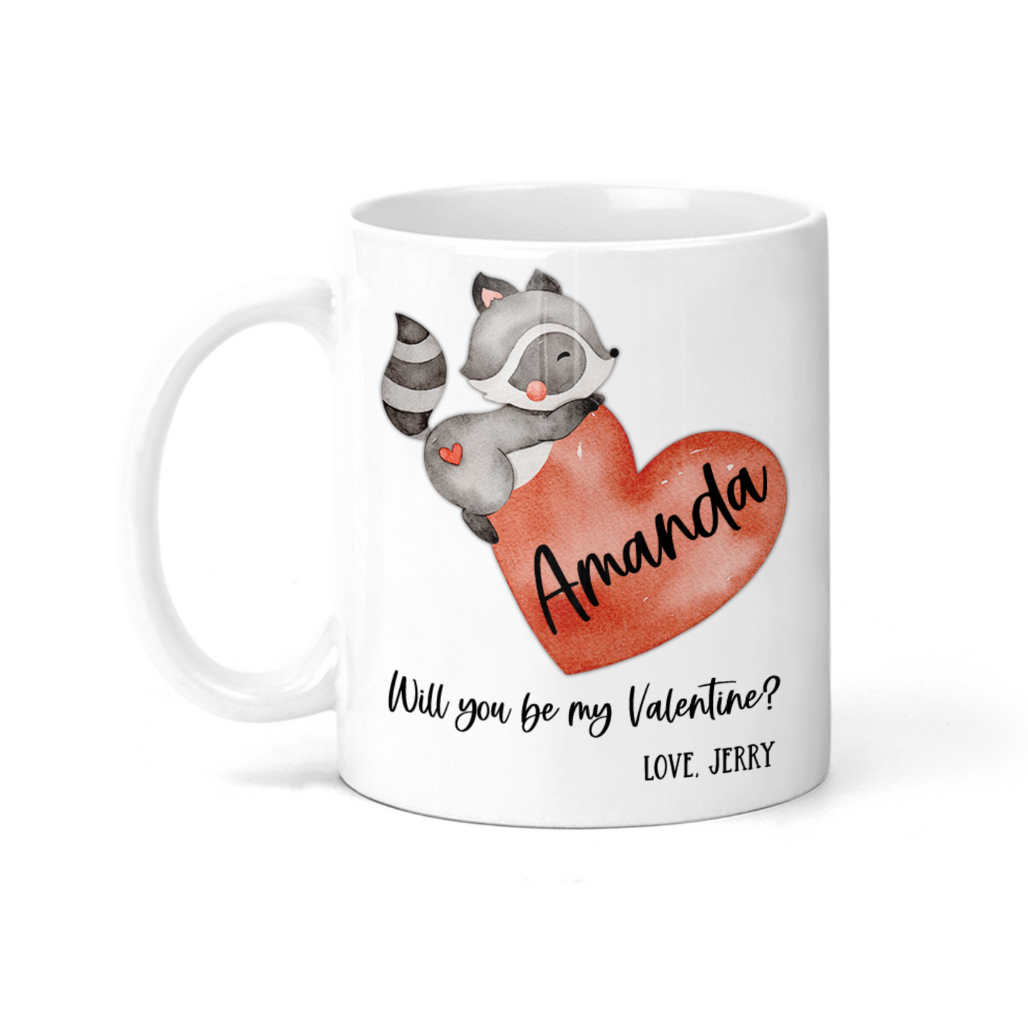 Personalized Be My Valentine Mug - Raccoon With Heart - M0601 | S'Berry Boutique