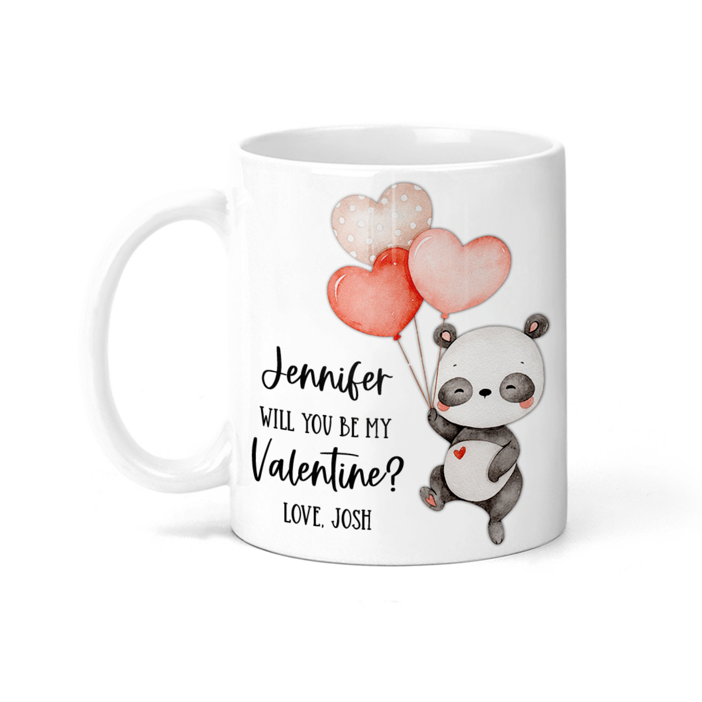 Personalized Be My Valentine Mug - Panda With Heart Balloons - M0602