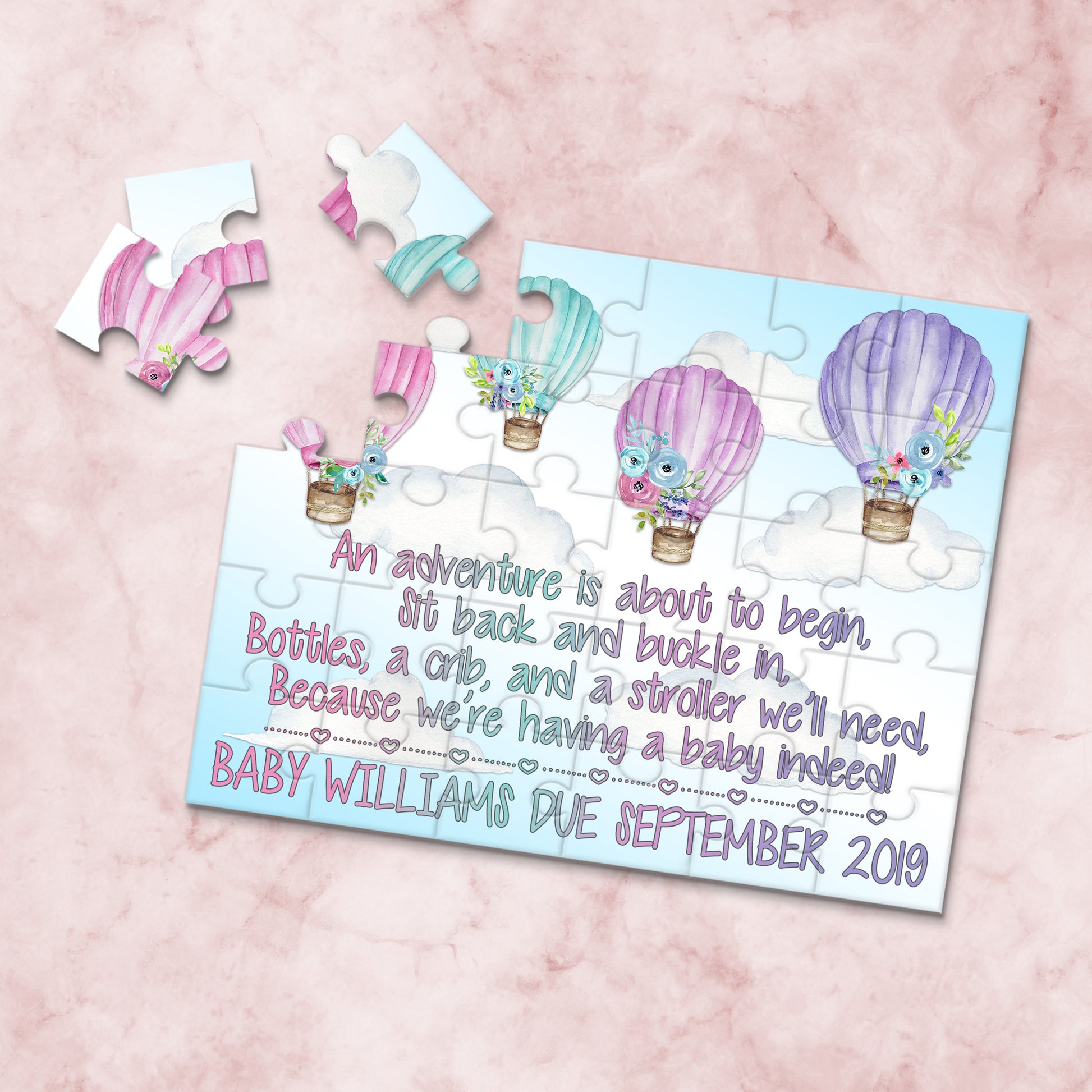 Personalized Hot Air Balloon Pregnancy Announcement Puzzle - P2307
