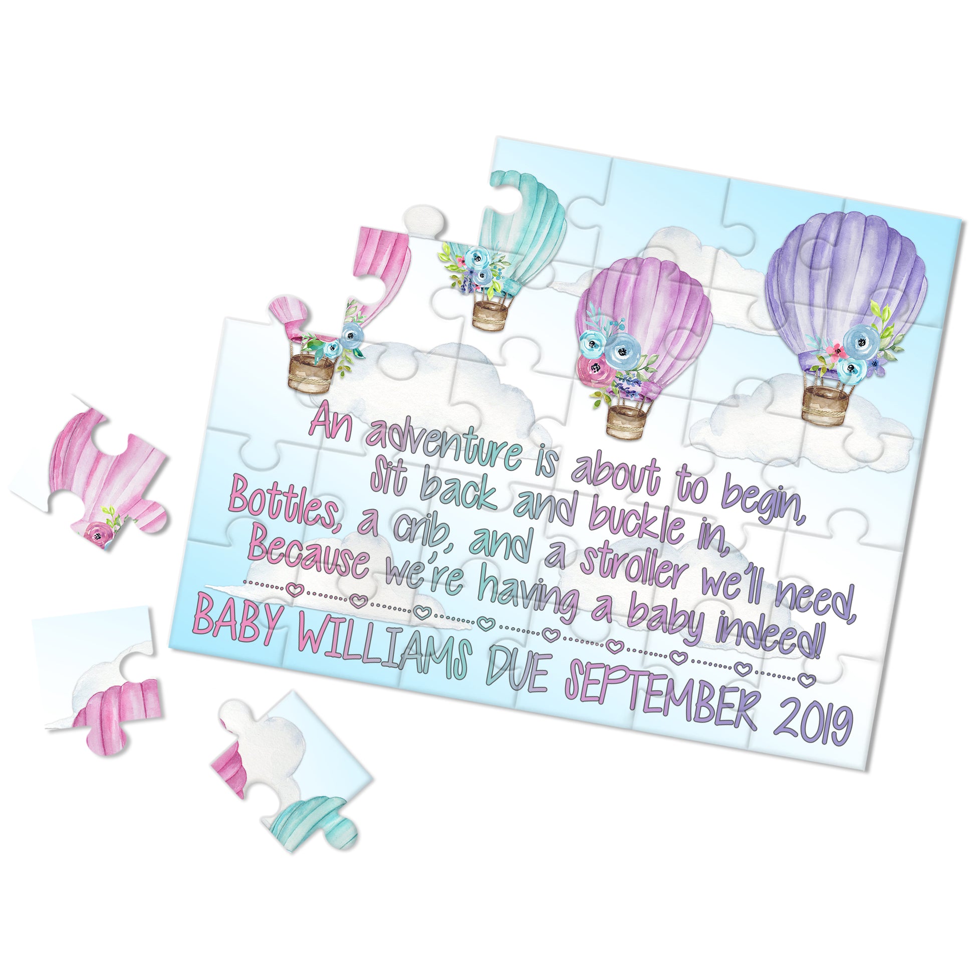 Personalized Hot Air Balloon Pregnancy Announcement Puzzle - P2307