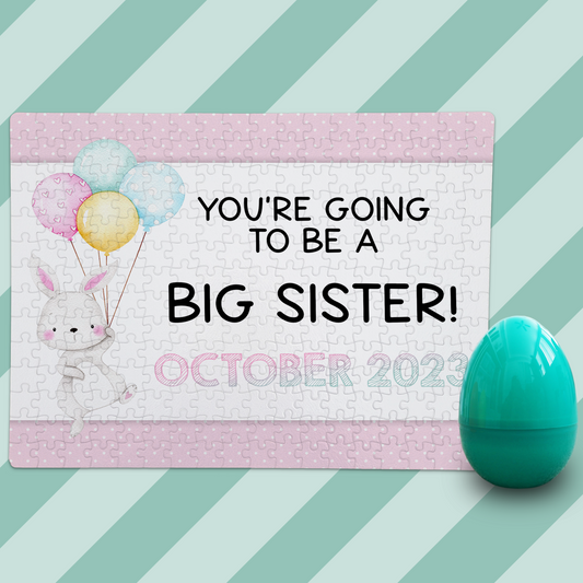 Easter Bunny Big Sister Pregnancy Announcement Puzzle With Easter Egg - P2389
