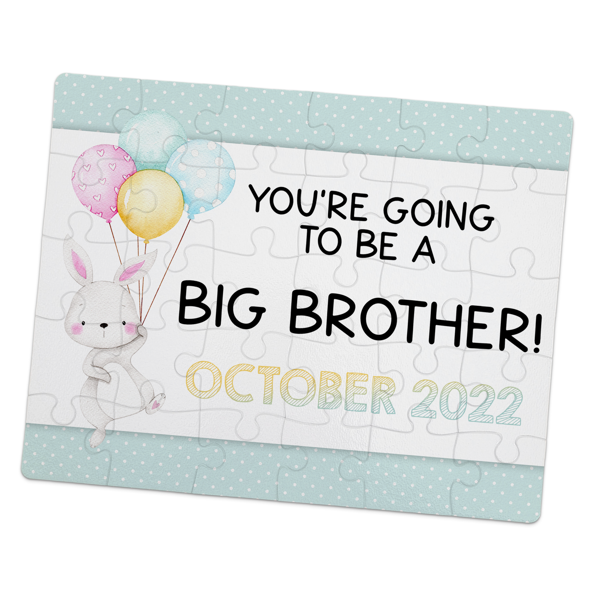 Custom Easter Big Brother Pregnancy Announcement | Jigsaw Puzzle | Bunny With Balloons Design