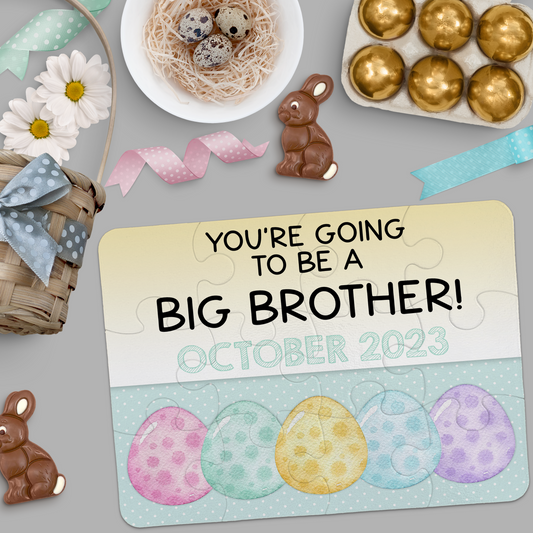Custom Easter Big Brother Pregnancy Announcement | Jigsaw Puzzle | Pastel Eggs Design | S'Berry Boutique