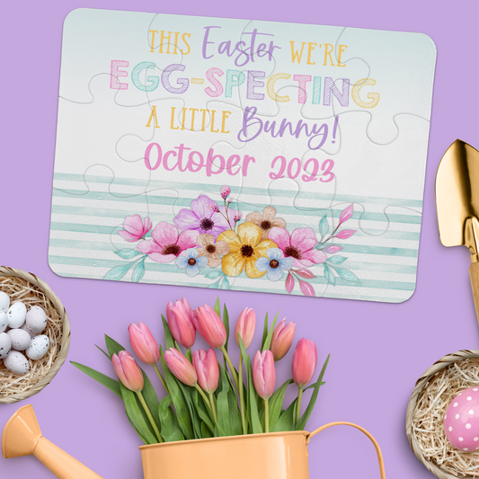 Custom Easter Pregnancy Announcement | Jigsaw Puzzle | Floral With Stripes Design | S'Berry Boutique