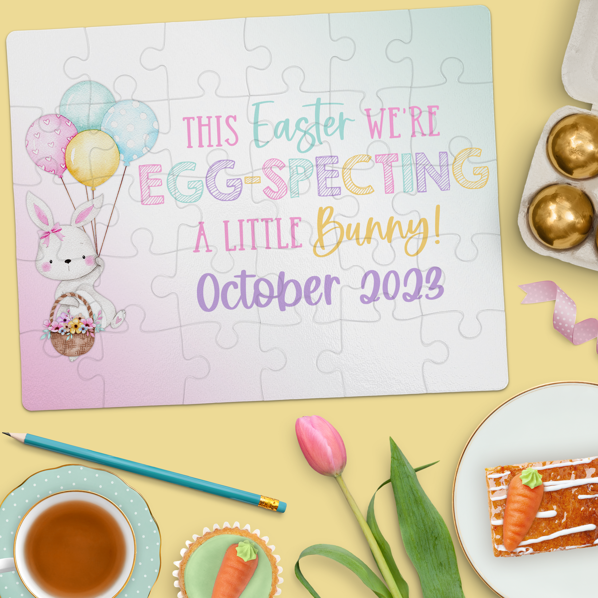 Custom Easter Pregnancy Announcement | Jigsaw Puzzle | Floral Design | S'Berry Boutique