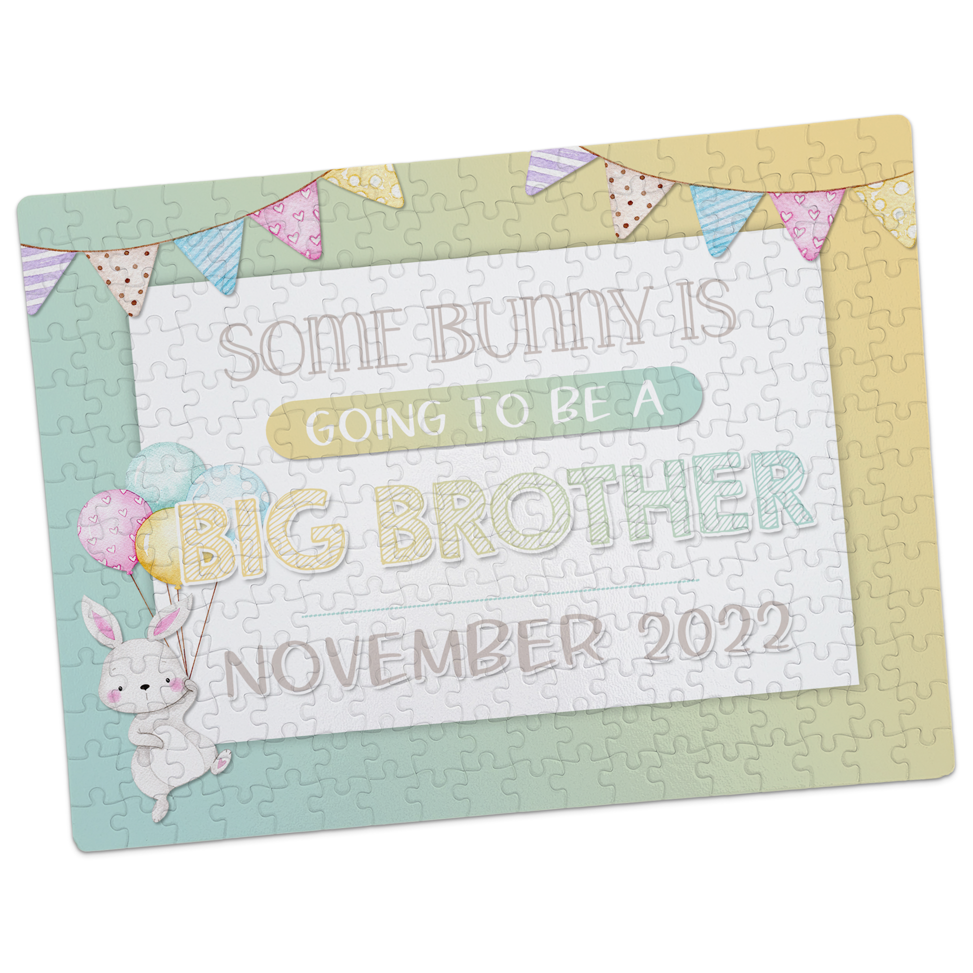 Custom Easter Big Brother Pregnancy Announcement | Jigsaw Puzzle | Bunny With Balloons Design | S'Berry Boutique