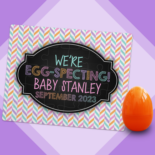 Easter Pregnancy Announcement | Jigsaw Puzzle | Pastel Chevron Design | With Plastic Egg | Personalized | S'Berry Boutique