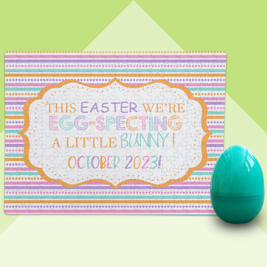 Custom Easter Pregnancy Announcement | Jigsaw Puzzle | Pastel Stripes Design | With Plastic Egg | S'Berry Boutique