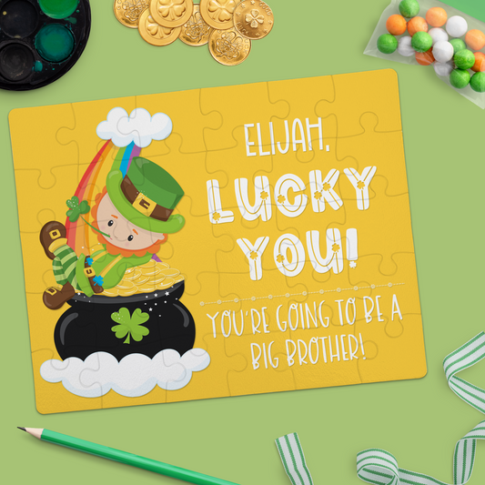 Personalized St. Patrick's Day Big Brother Pregnancy Announcement Puzzle - Yellow - P2439 | S'Berry Boutique