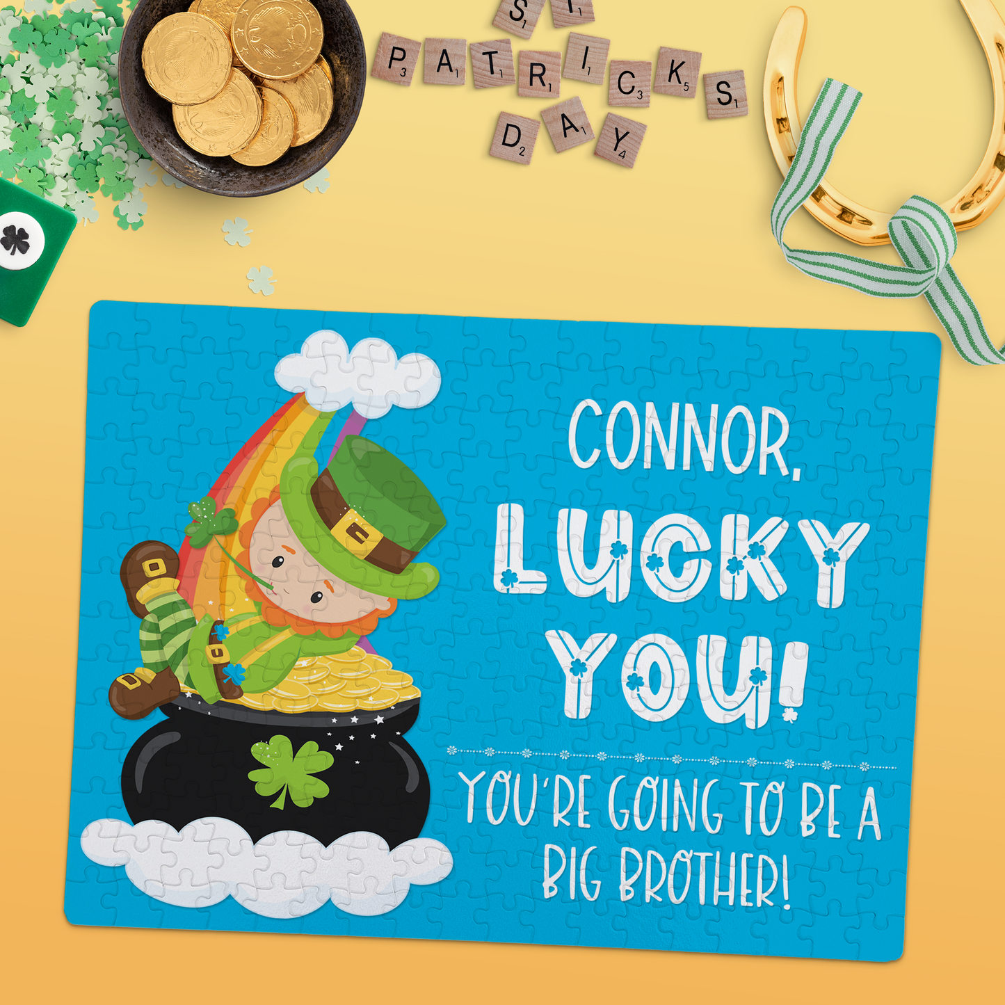 Personalized St. Patrick's Day Big Brother Pregnancy Announcement Puzzle - Blue - P2440 | S'Berry Boutique