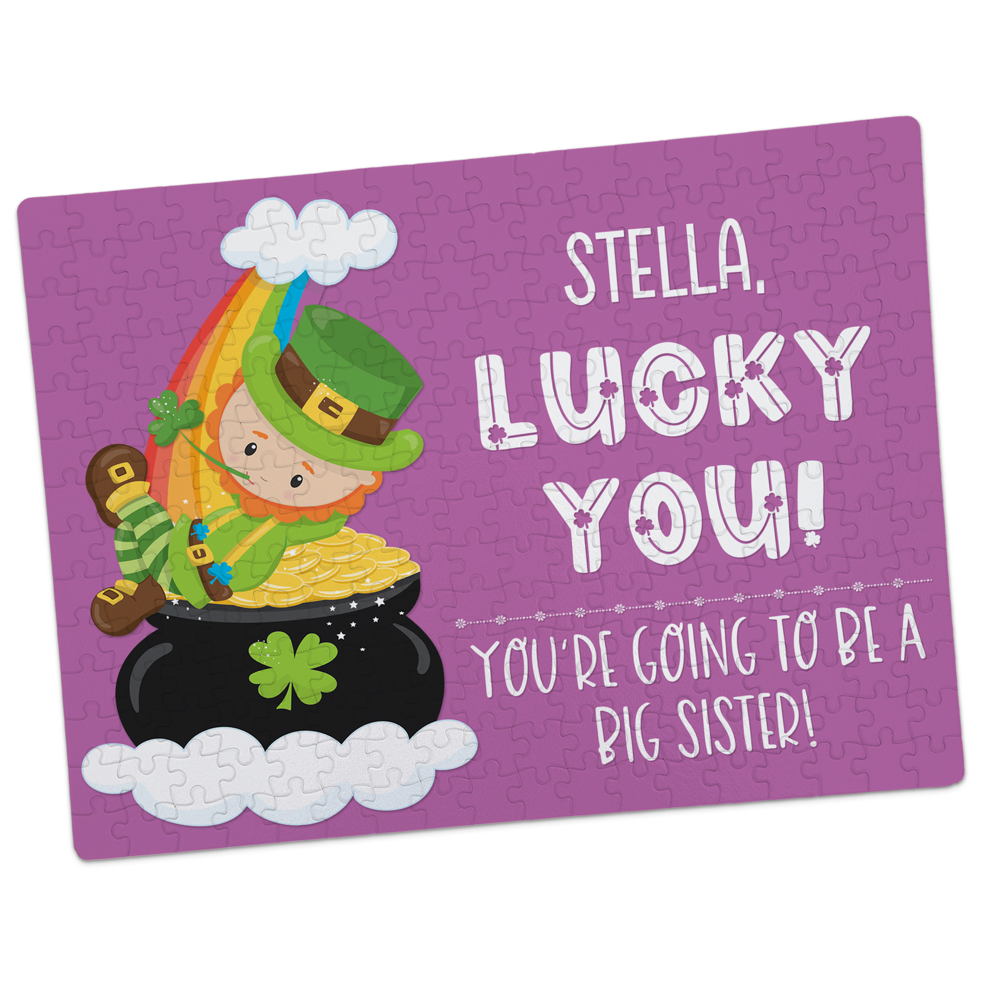 Personalized St. Patrick's Day Big Sister Pregnancy Announcement Puzzle - Purple - P2444