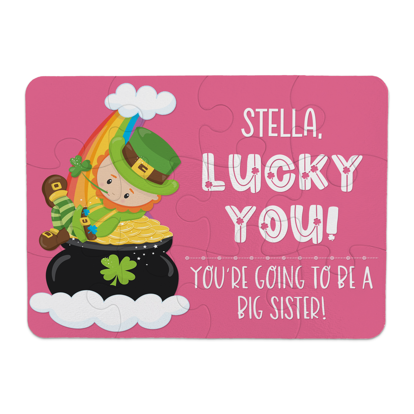 Personalized St. Patrick's Day Big Sister Pregnancy Announcement Puzzle - Pink - P2445
