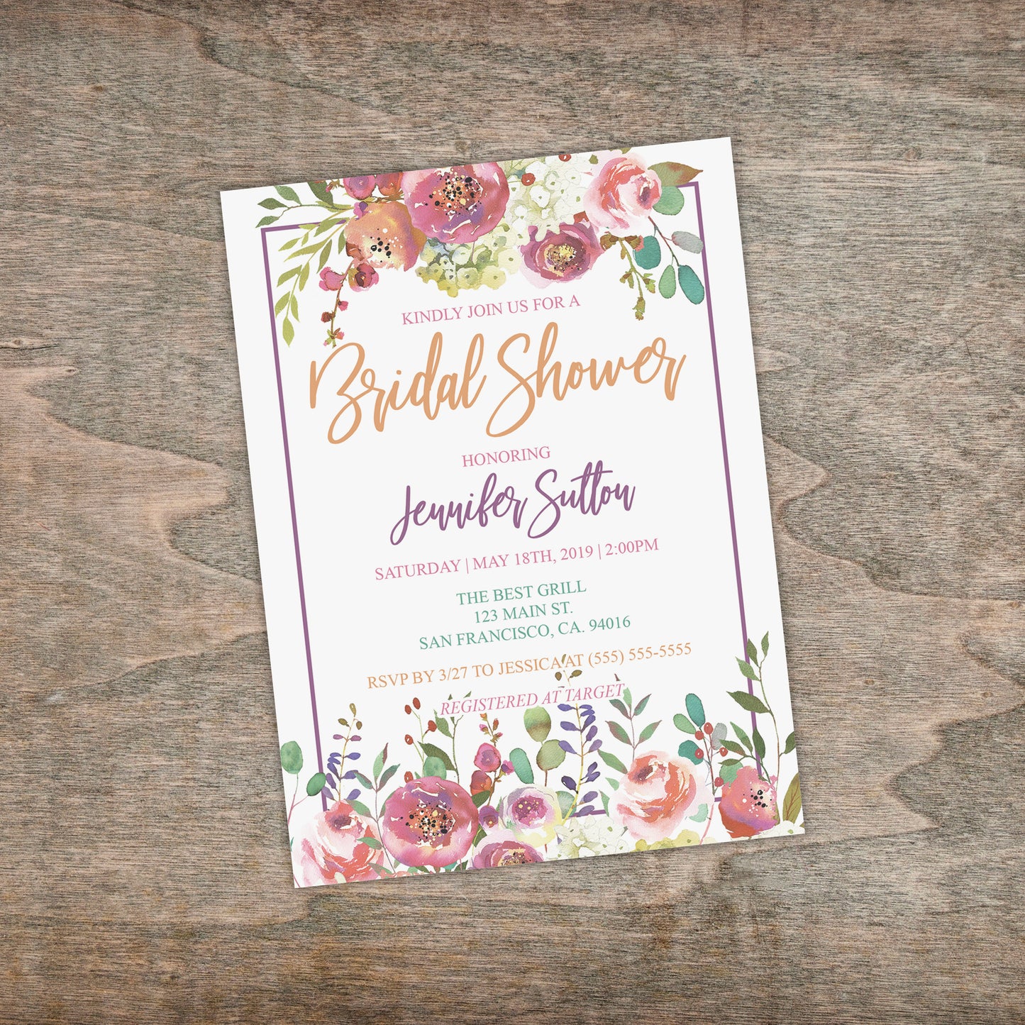 Personalized Floral Bridal Shower Invitation - PI0001