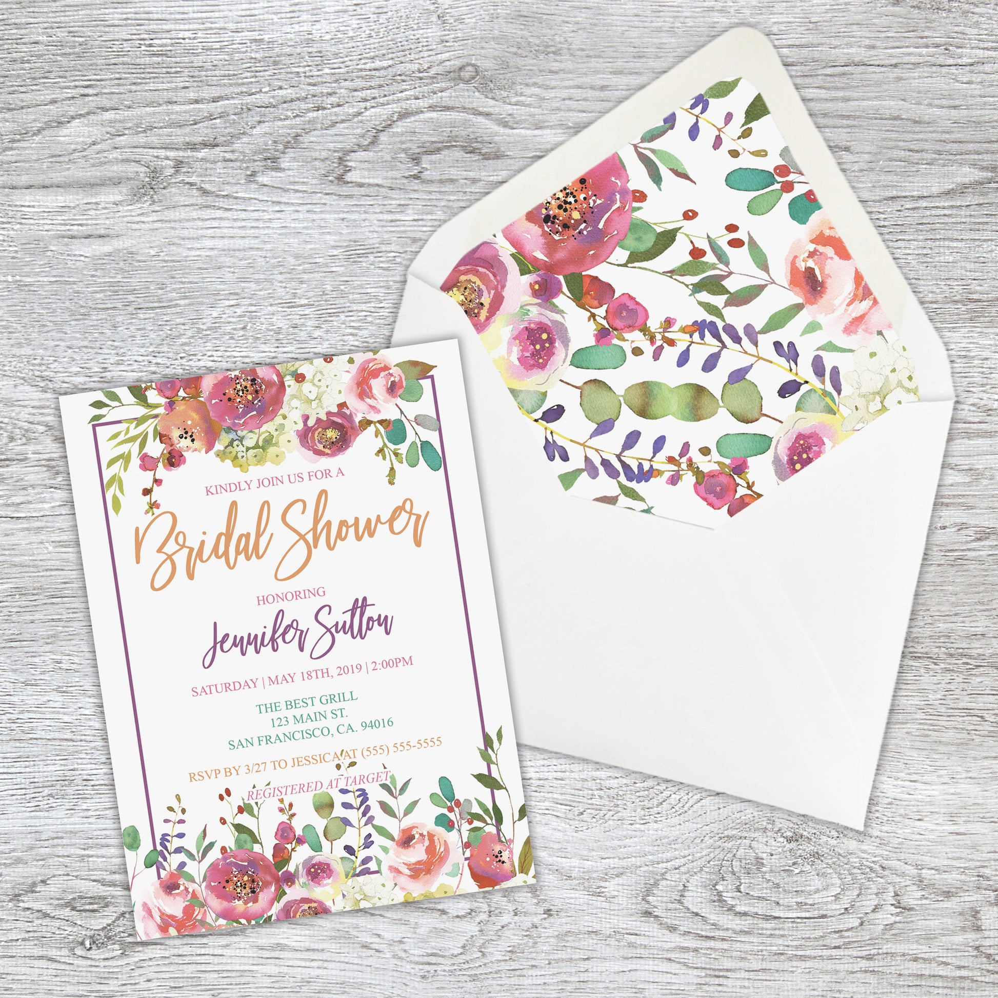 Personalized Floral Bridal Shower Invitation - PI0001 | S'Berry Boutique