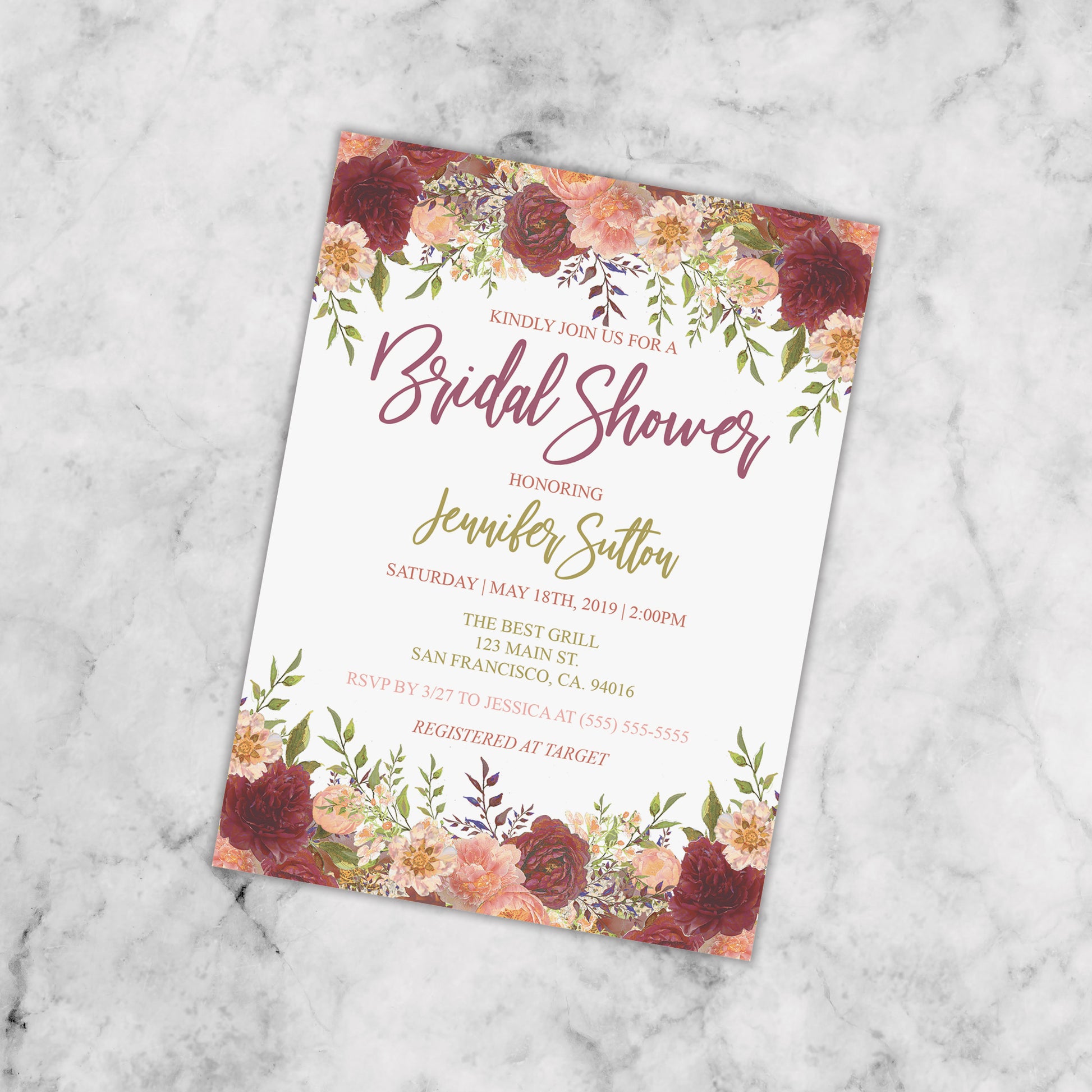 Personalized Floral Bridal Shower Invitation - PI0003 | S'Berry Boutique