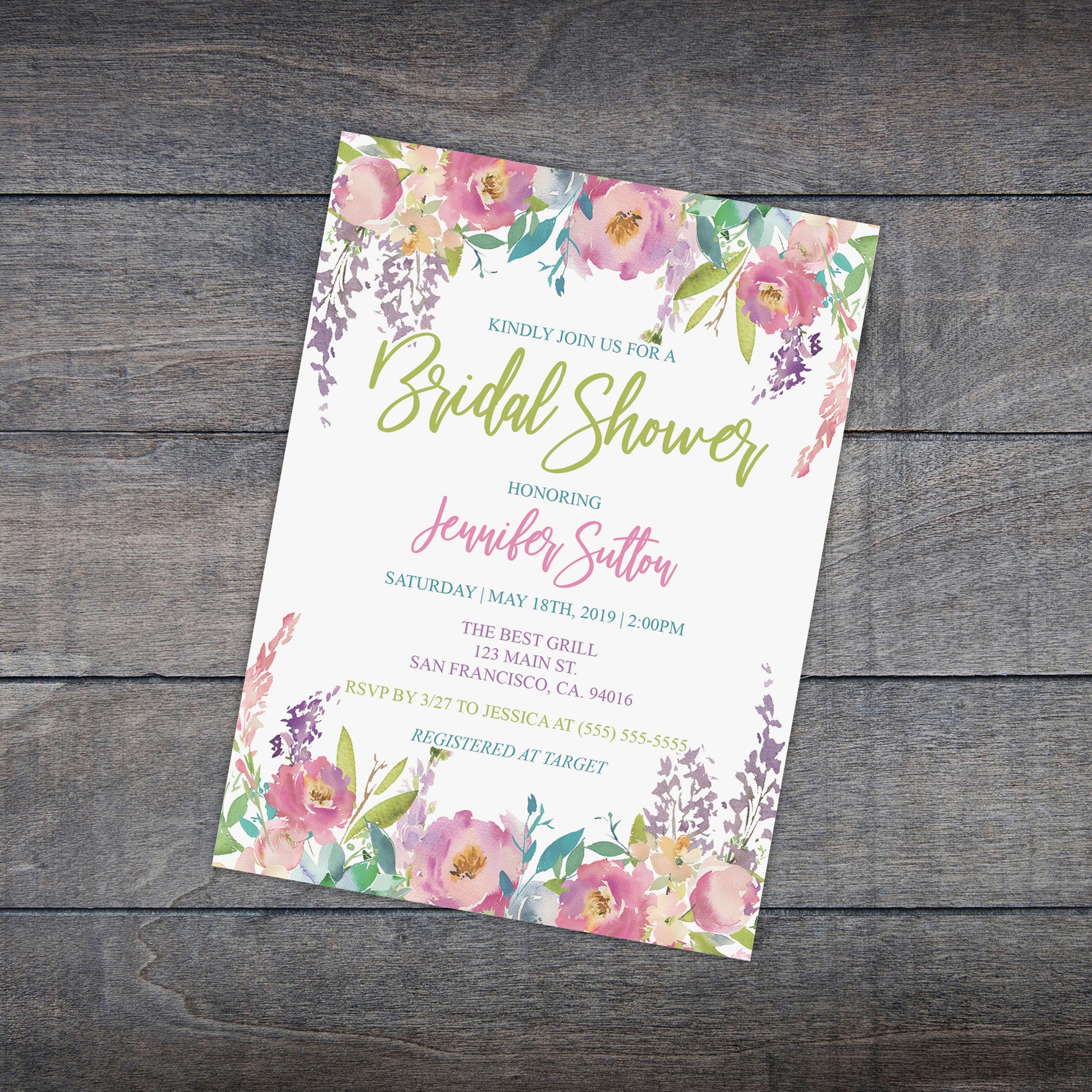 Personalized Floral Bridal Shower Invitation - PI0004 | S'Berry Boutique