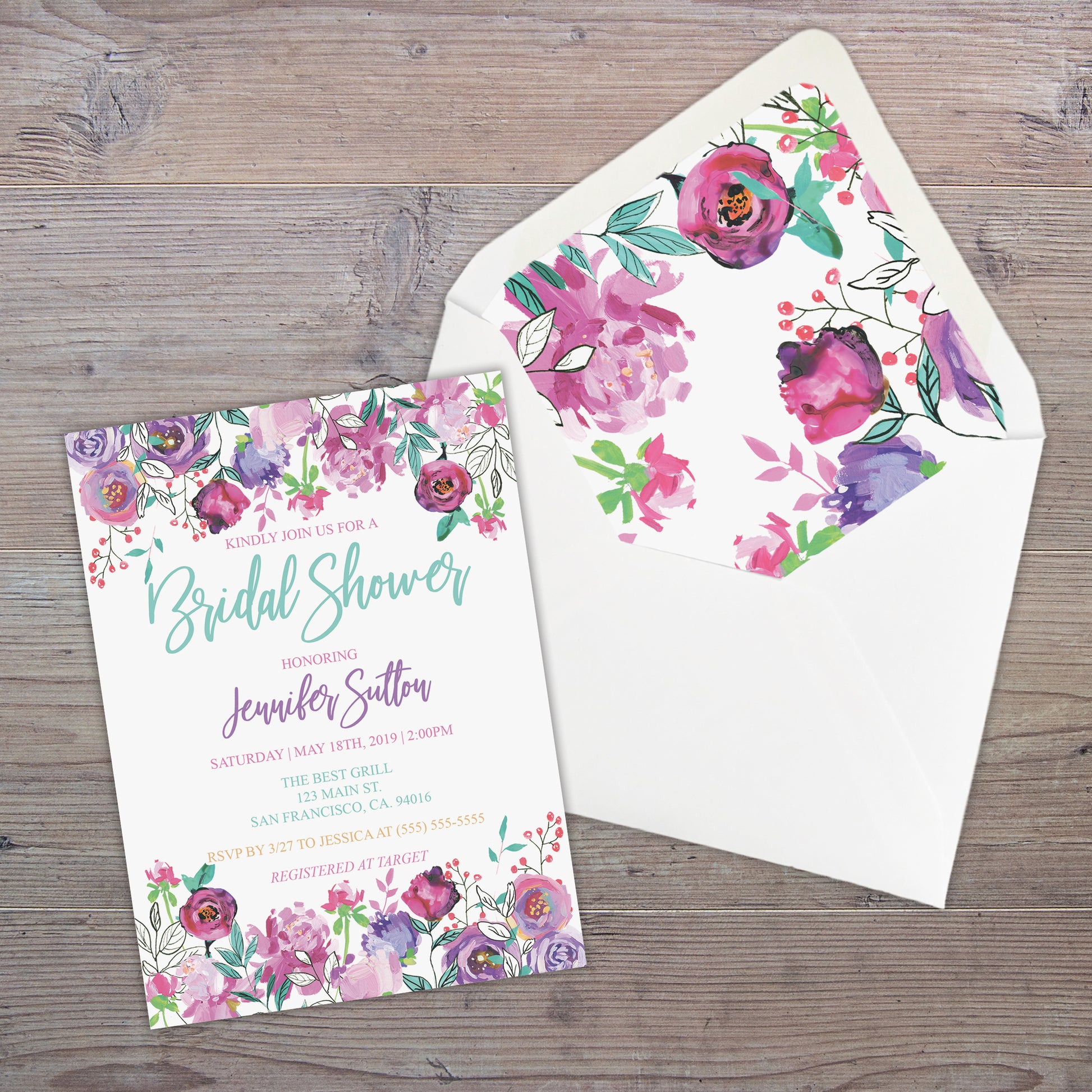 Personalized Floral Bridal Shower Invitation - PI0005 | S'Berry Boutique