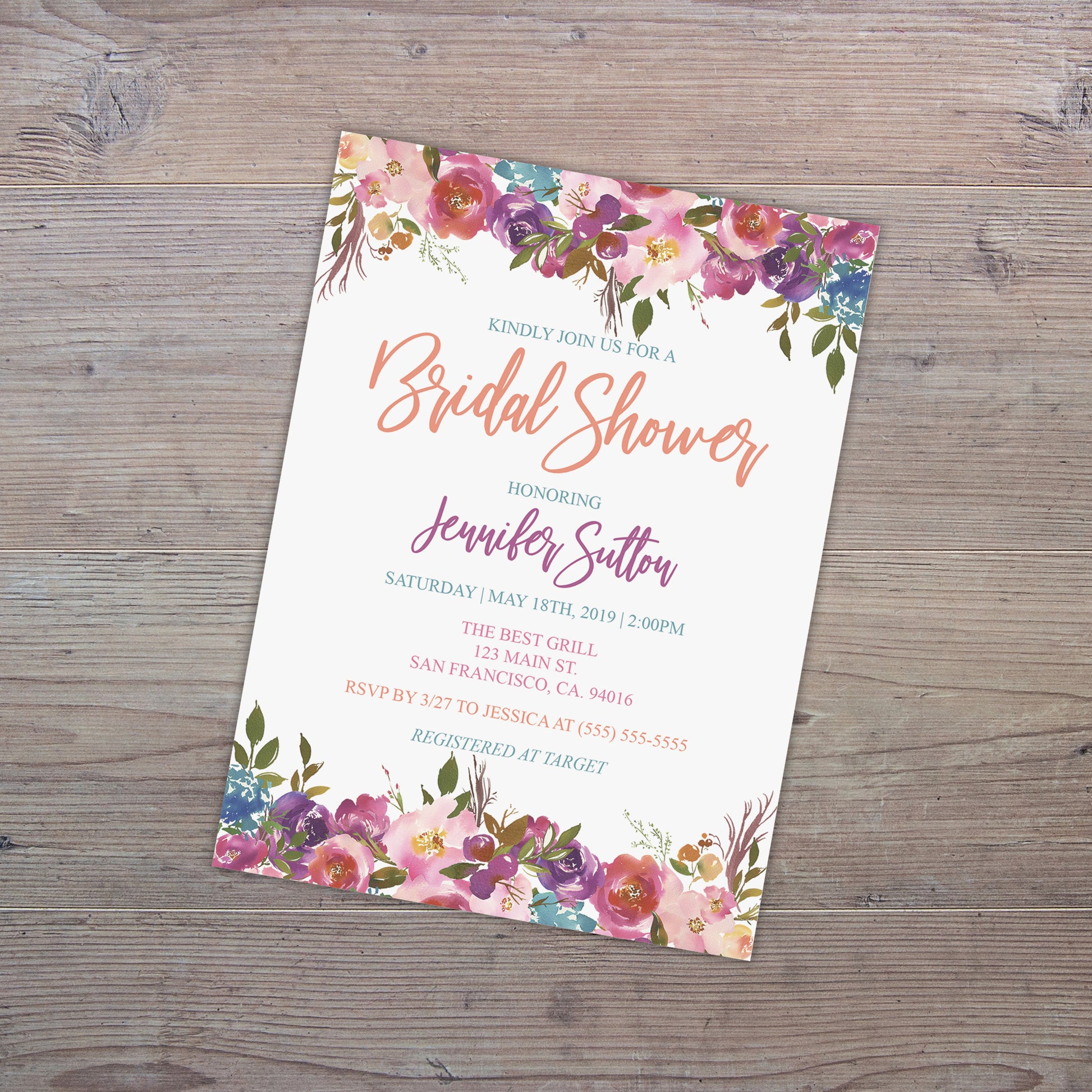 Personalized Floral Bridal Shower Invitation - PI0006 | S'Berry Boutique