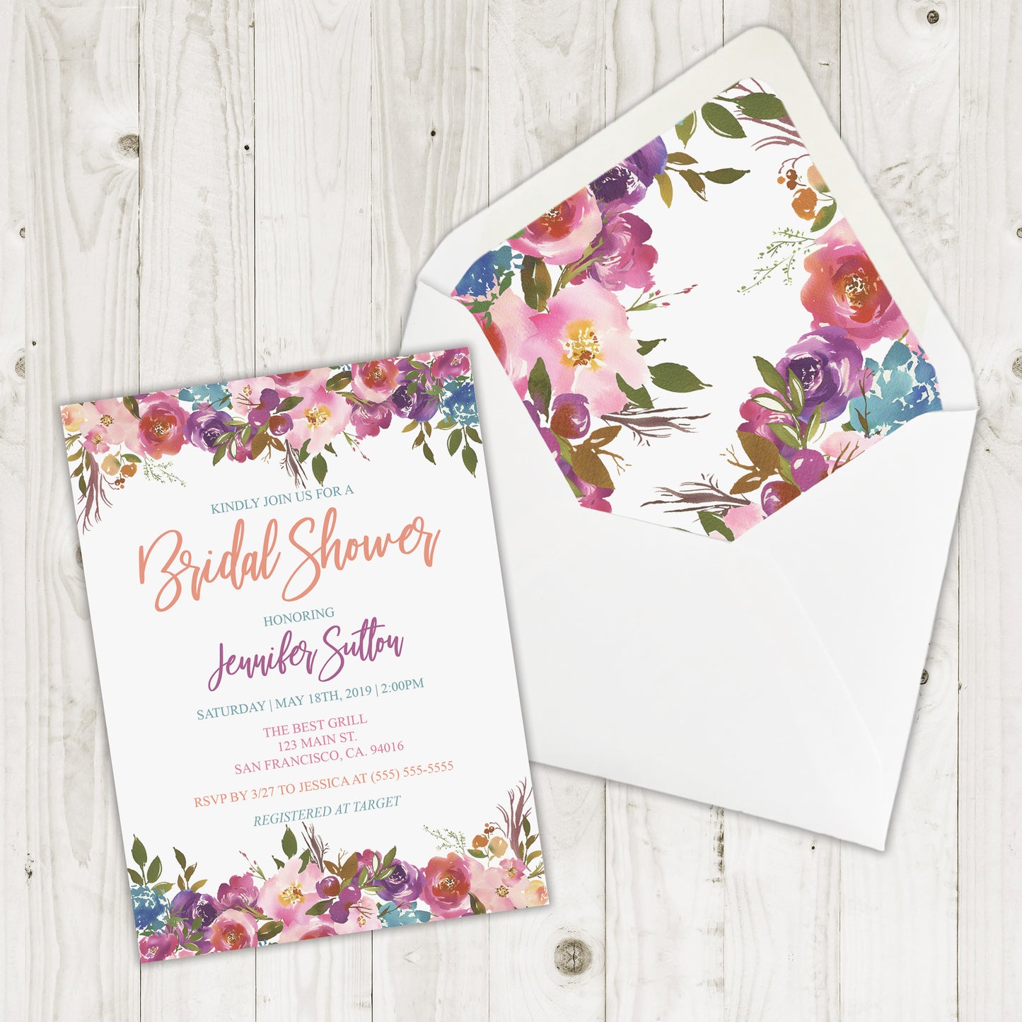 Personalized Floral Bridal Shower Invitation - PI0006