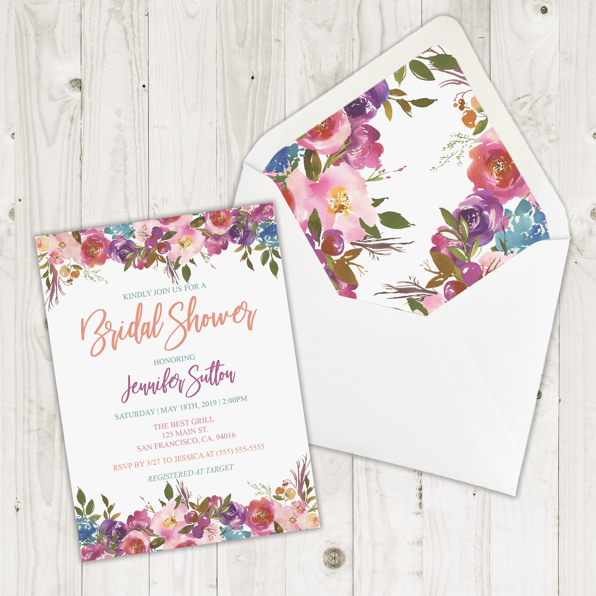 Personalized Floral Bridal Shower Invitation - PI0006 | S'Berry Boutique